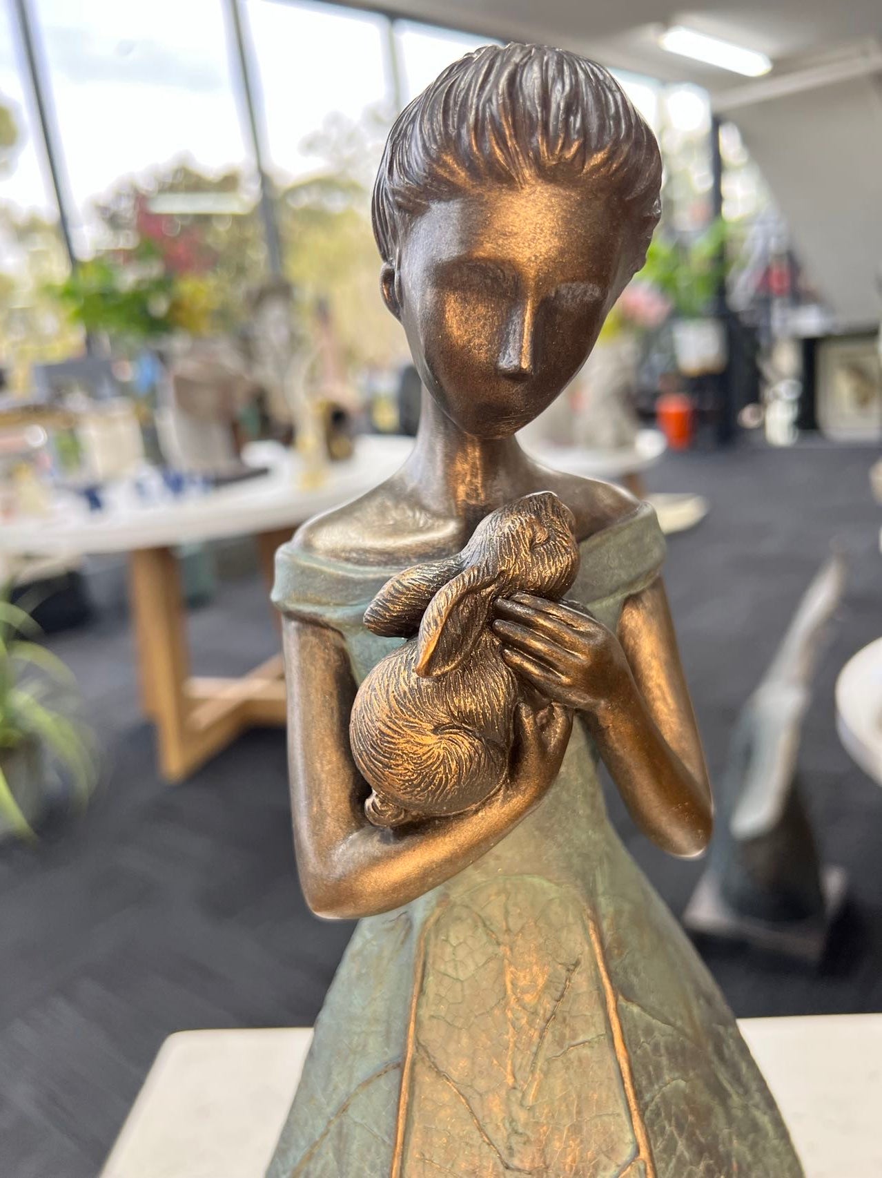 Helina Elegant Lady in Bronze with Blue Leaves Dress