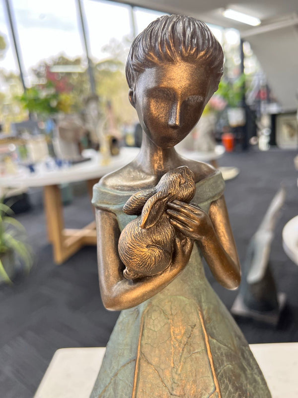 Helina Elegant Lady in Bronze with Blue Leaves Dress