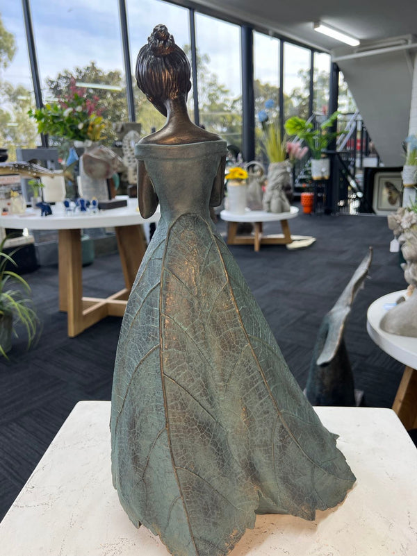 Helina Elegant Lady in Bronze with Blue Leaves Dress
