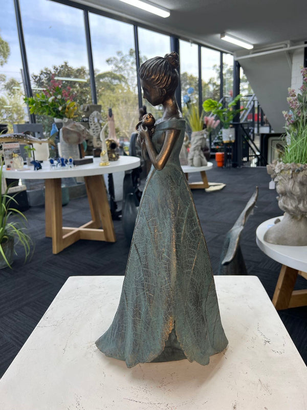 Helina Elegant Lady in Bronze with Blue Leaves Dress