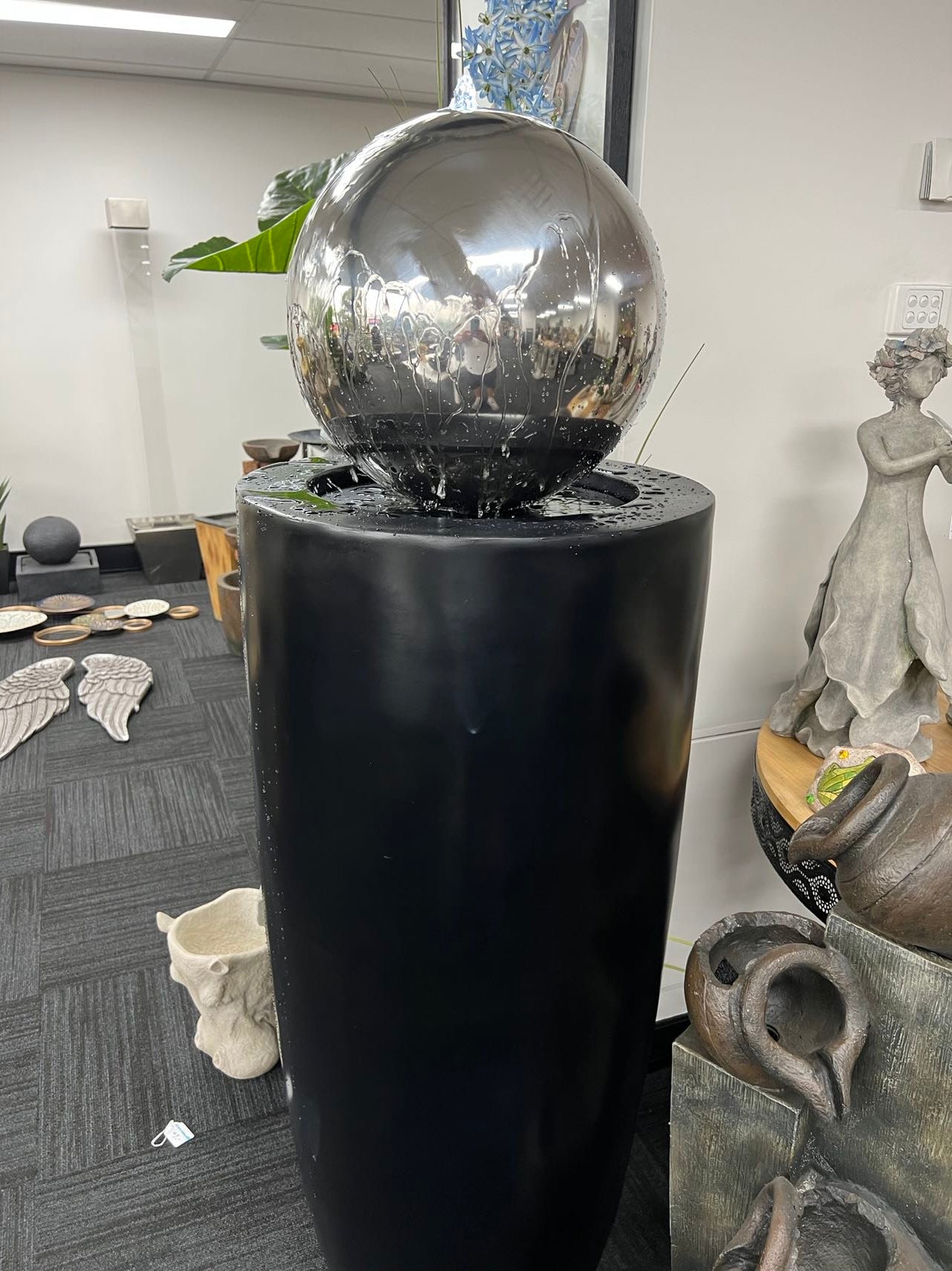 Entrada Tall Outdoor Fountain with Stainless Steel Ball