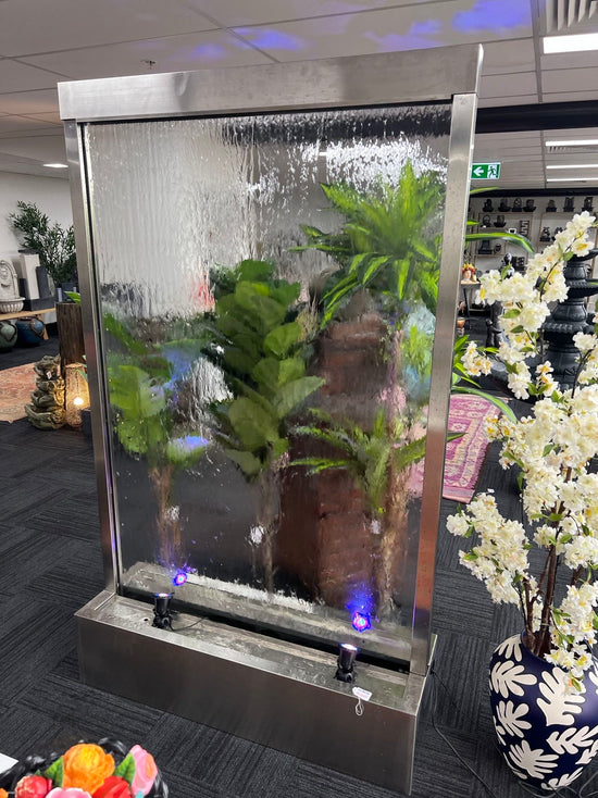 Aurora Clear Glass Stainless Steel 2 meter tall Water Feature