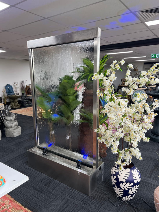 Aurora Clear Glass Stainless Steel 2 meter tall Water Feature