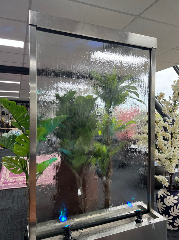 Aurora Clear Glass Stainless Steel 2 meter tall Water Feature