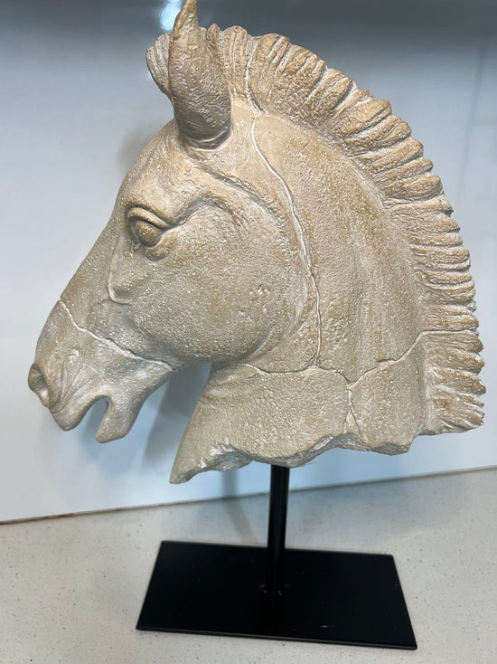 Cheval Horse Head in Marble Finish on Metal Stand