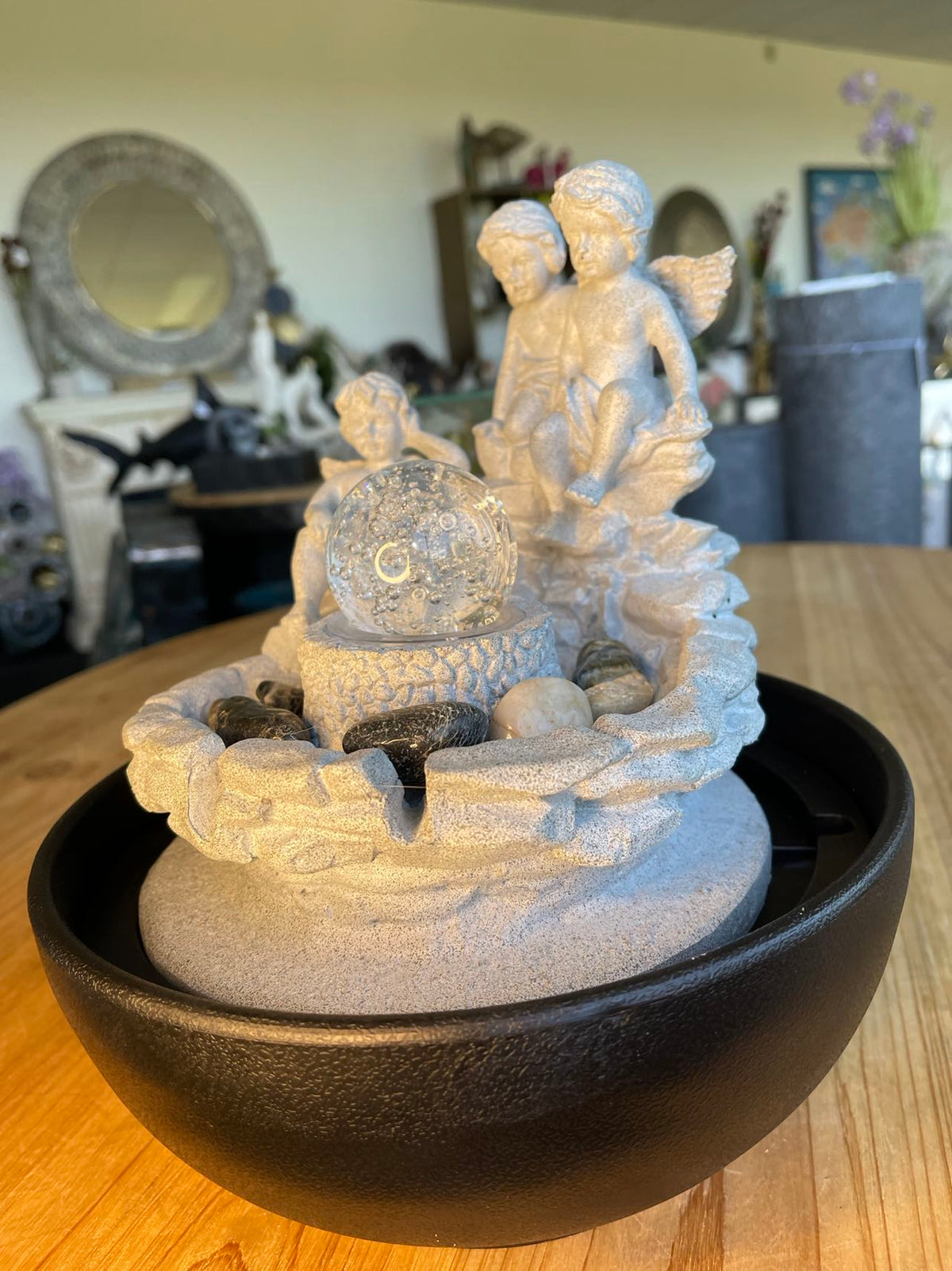 Angeli New Age Spiritual Fountain Angels with Glass Ball