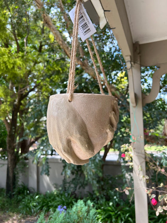 New Two Hands Terracotta Clay Effect Hanging Planter Ornament