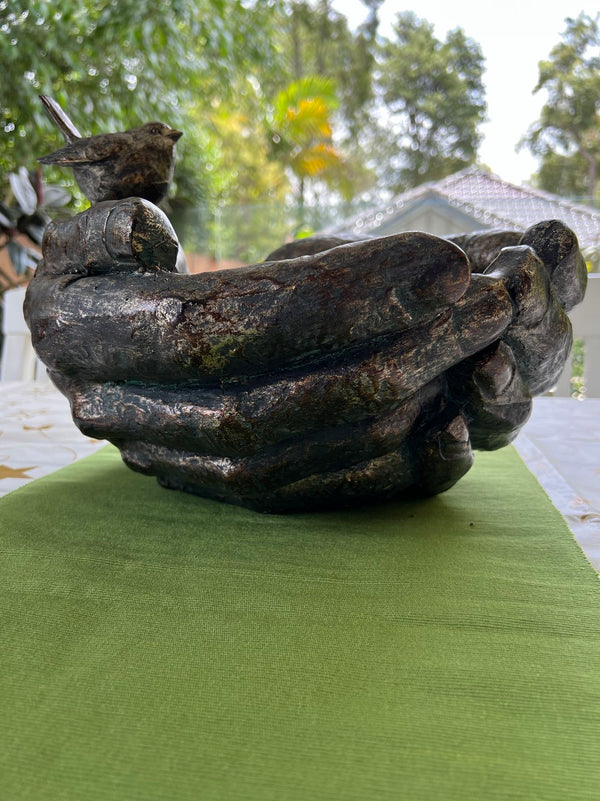 Hands Shaped Nest & Bird Planter Copper Colour Ornament NEW
