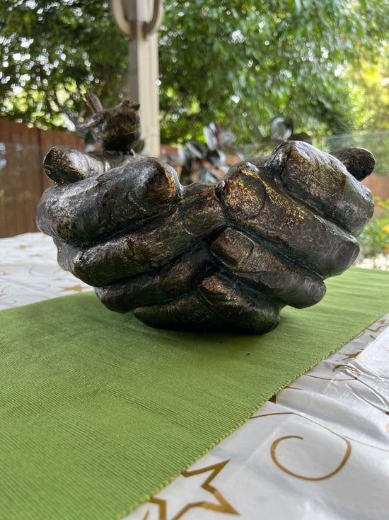 Hands Shaped Nest & Bird Planter Copper Colour Ornament NEW
