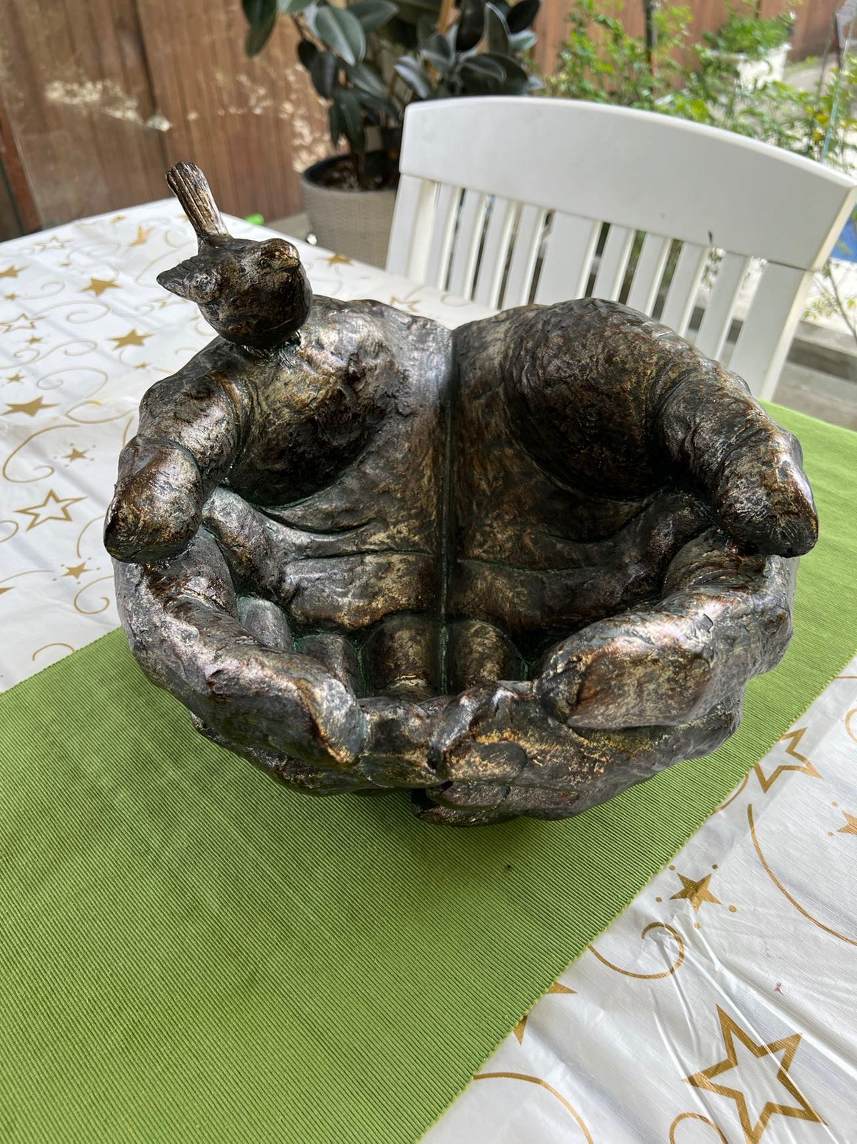 Hands Shaped Nest & Bird Planter Copper Colour Ornament NEW