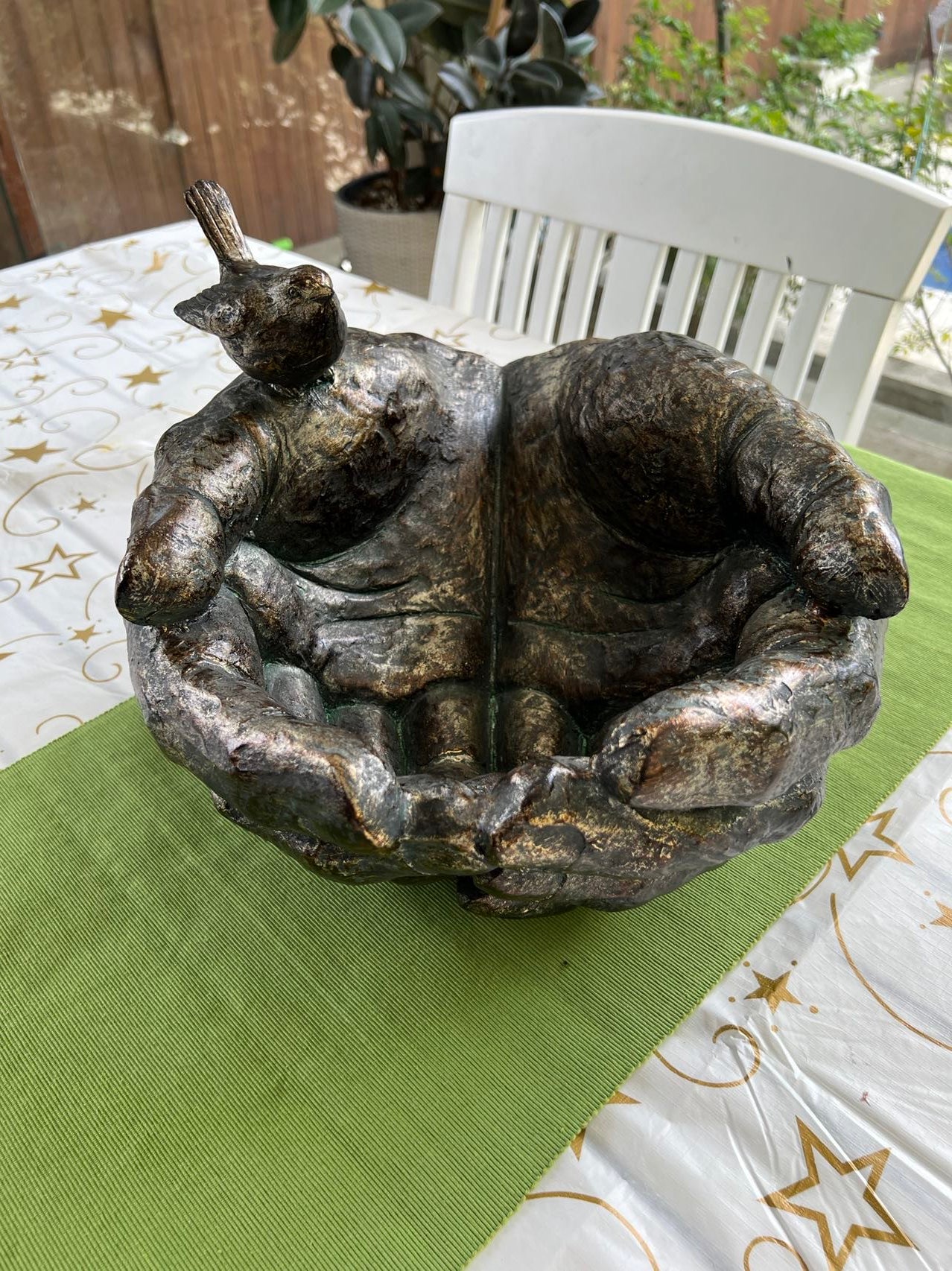Hands Shaped Nest & Bird Planter Copper Colour Ornament NEW