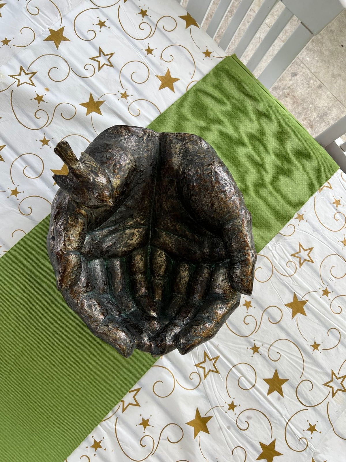 Hands Shaped Nest & Bird Planter Copper Colour Ornament NEW