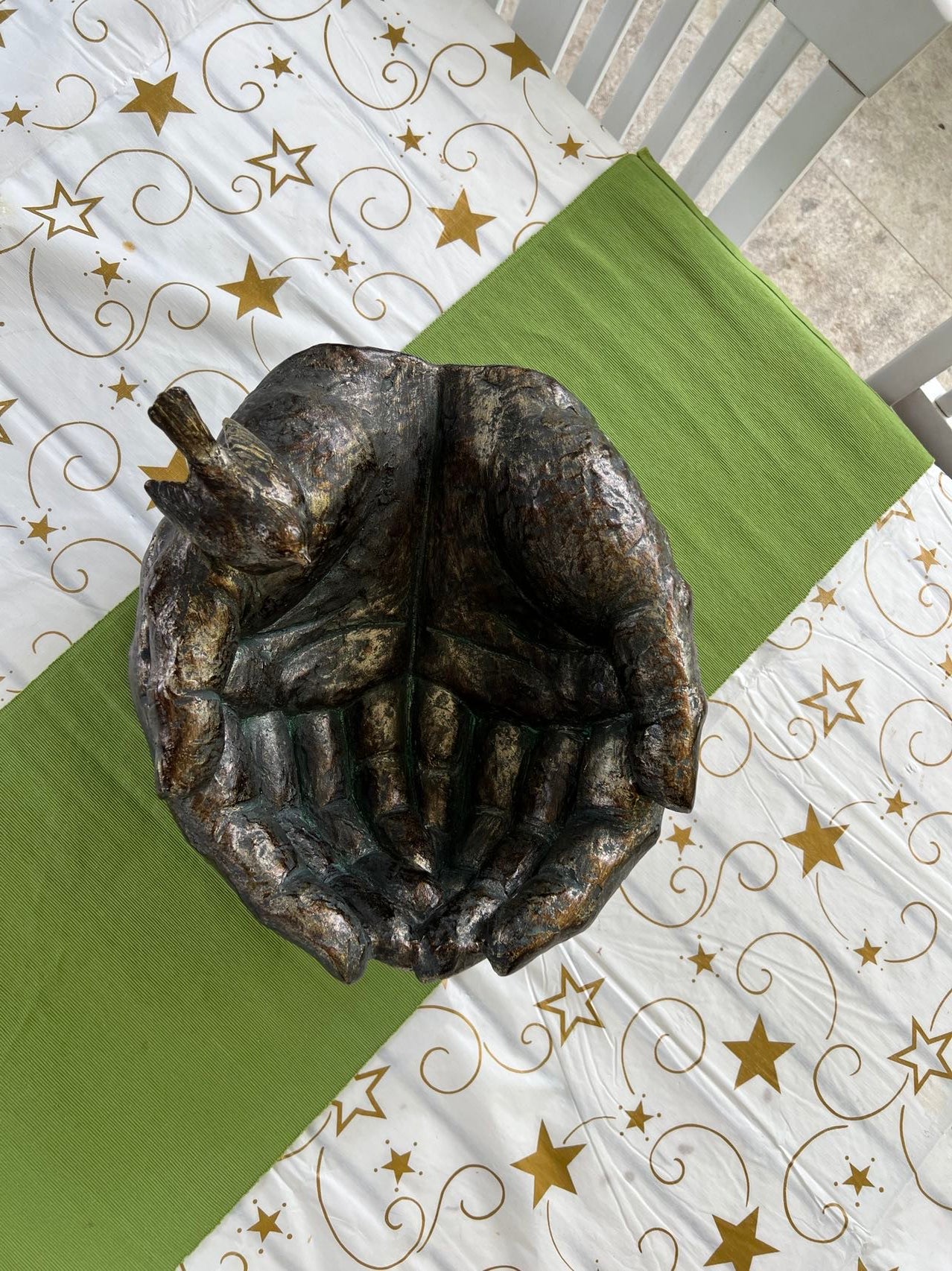 Hands Shaped Nest & Bird Planter Copper Colour Ornament NEW
