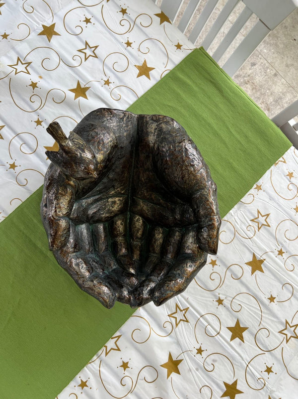 Hands Shaped Nest & Bird Planter Copper Colour Ornament NEW