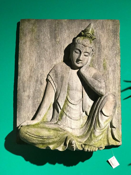 SABIA RECTANGLE BUDDHA WALL PLAQUE, GREY & GREEN,