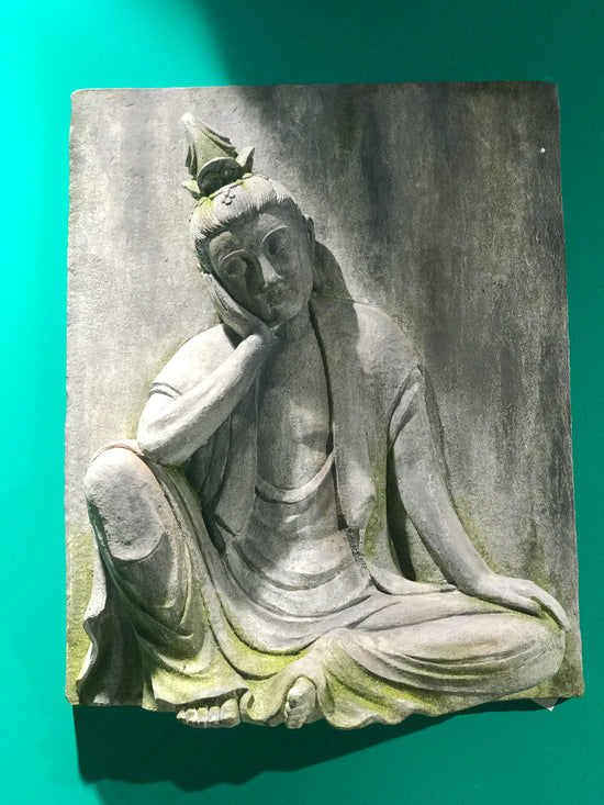 PENSADOR RECTANGLE BUDDHA WALL PLAQUE, GREY & GREEN,