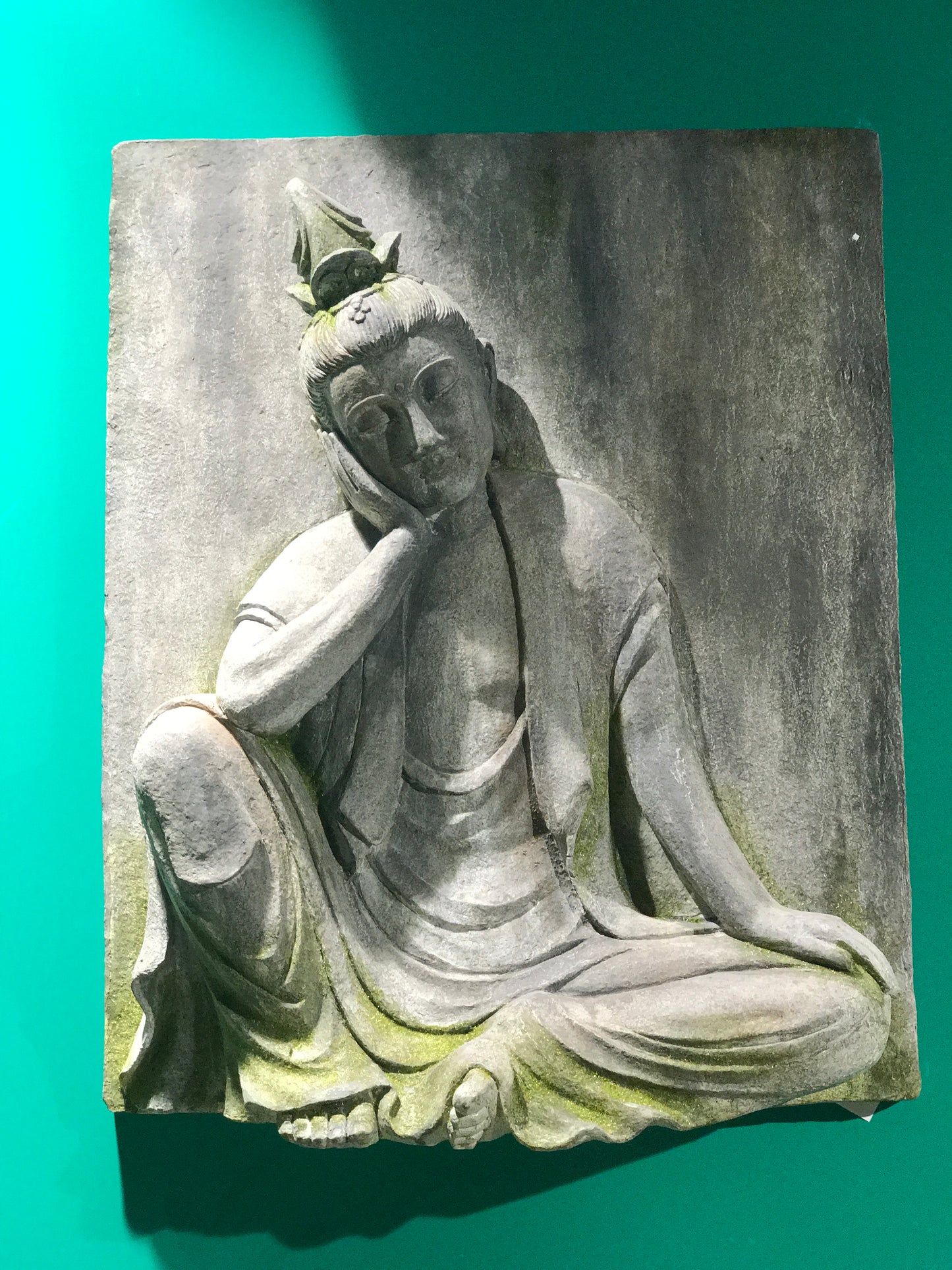 PENSADOR RECTANGLE BUDDHA WALL PLAQUE, GREY & GREEN,