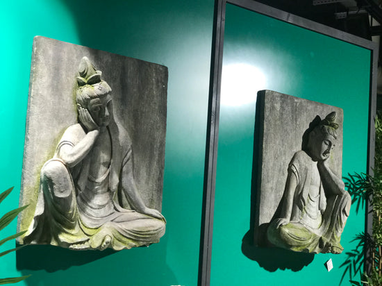 PENSADOR RECTANGLE BUDDHA WALL PLAQUE, GREY & GREEN,