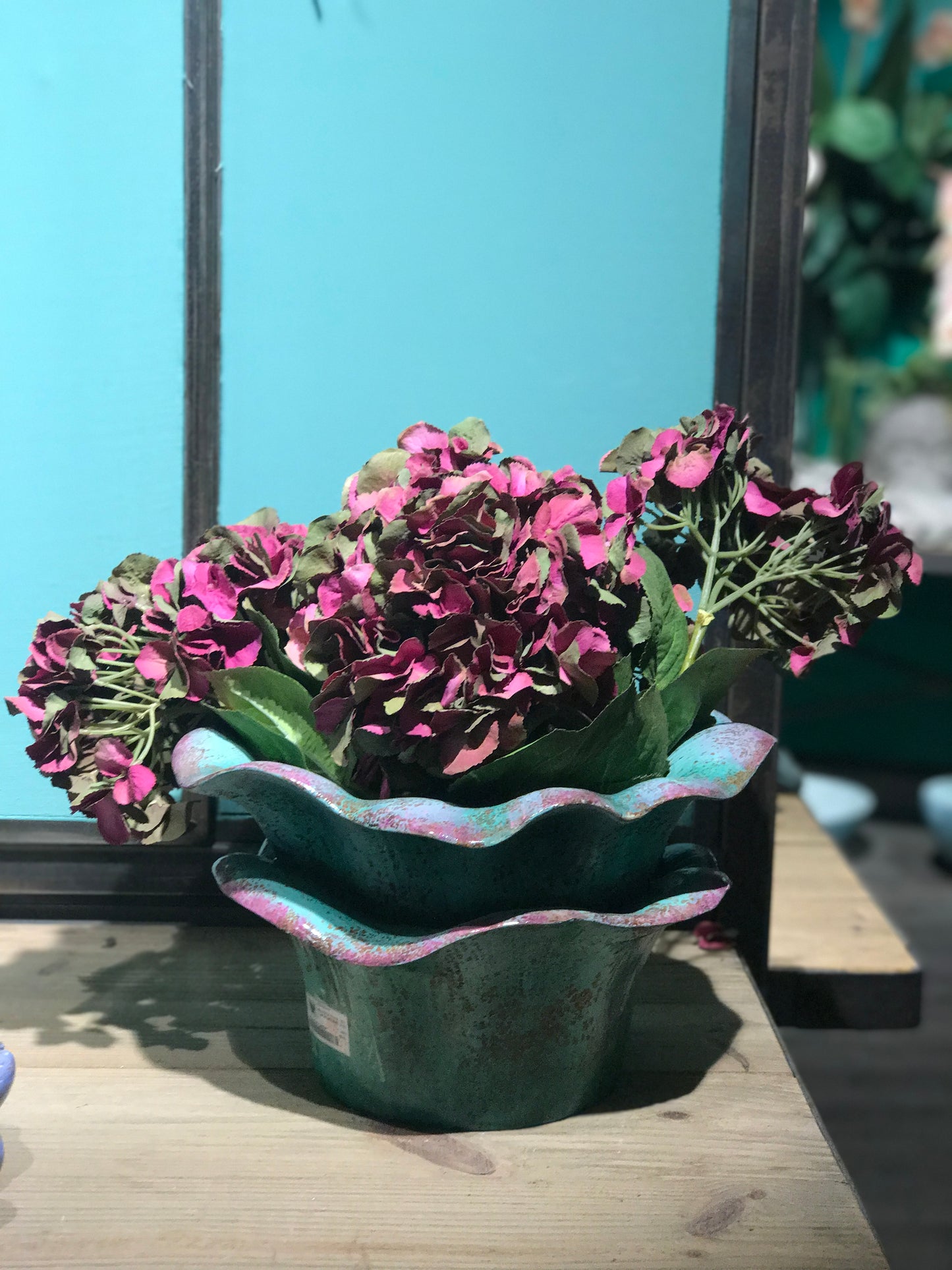 FLEUR HETEROTYPIC FLOWER POT(OUTDOOR), AQUA BLUE/RED, 36*36*23CM