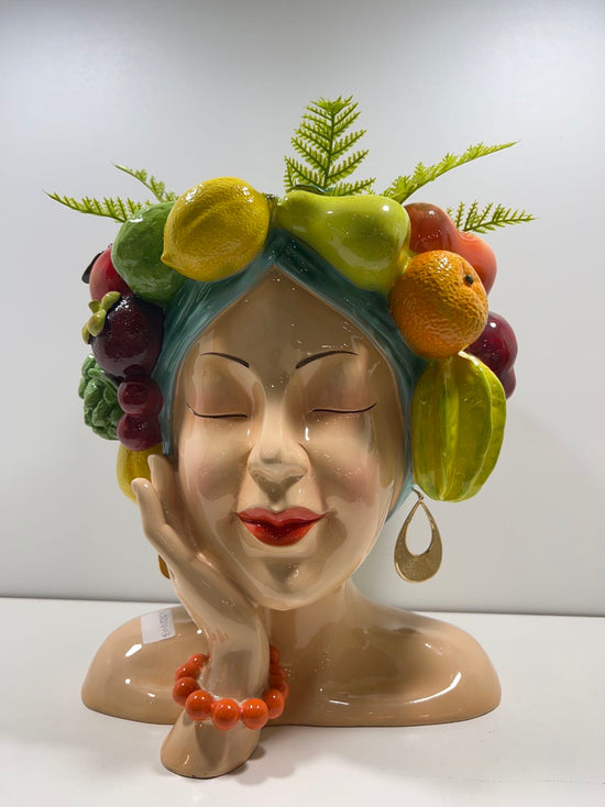 Acapulco Planter Head with Fruits & Earrings in Vivid Colours Ceramic Finish