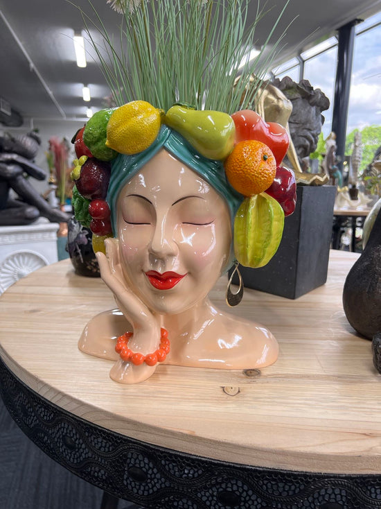 Acapulco Planter Head with Fruits & Earrings in Vivid Colours Ceramic Finish