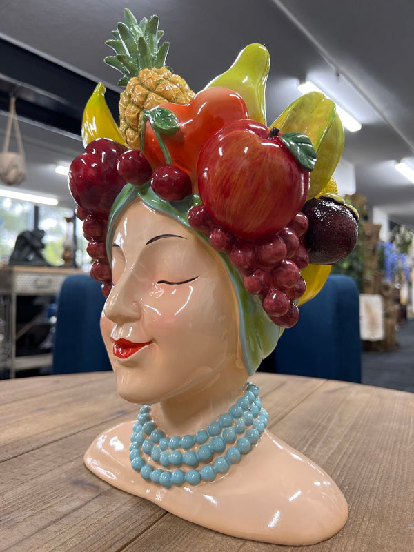 Copacabana Planter Head with Fruits in Vivid Colours Ceramic Finish