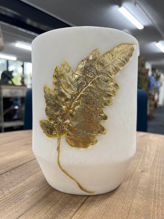 White Marble Finish Vase with Gold Leaf Raise