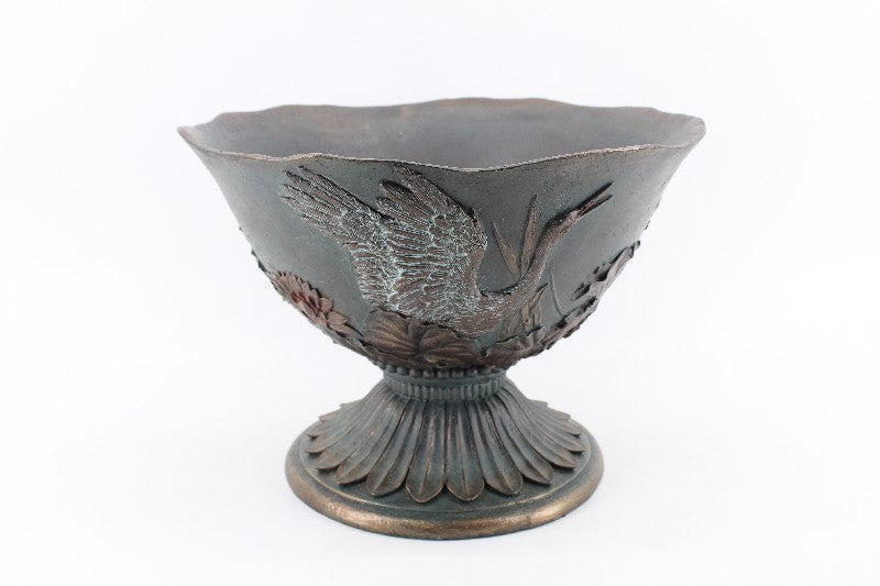 Planter Dark Green Grey Birds Design