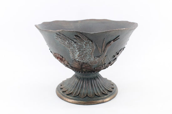 Planter Dark Green Grey Birds Design