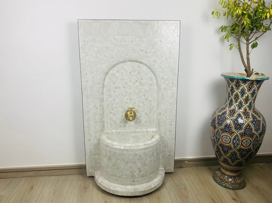 Custom Mosaic Fountain white for Outdoor and Indoor, Mid Century Fountain water inside, Moroccan Mosaic Fountain