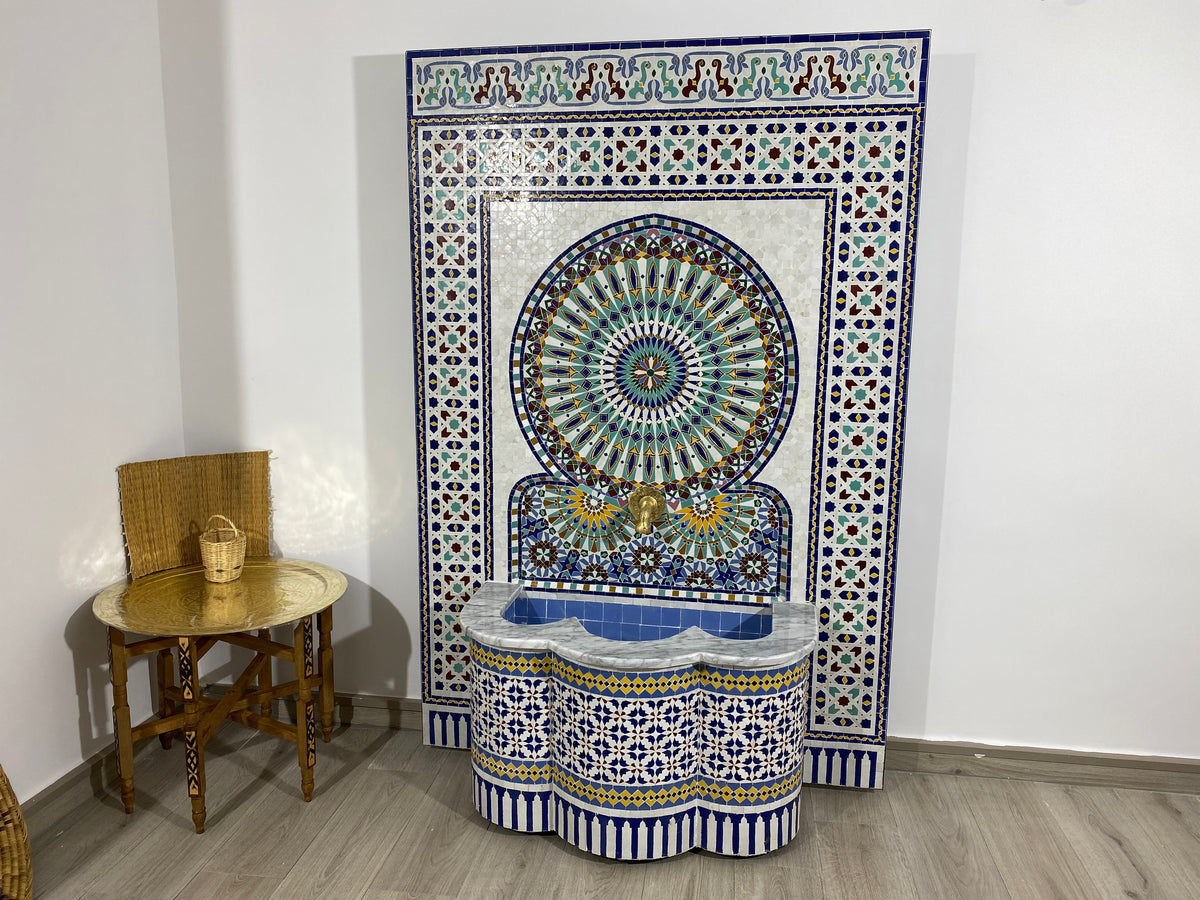 Unique Mosaic Fountain 71"x48" for Outdoor and Indoor Fountain water inside  Moroccan big Mosaic Fountain.