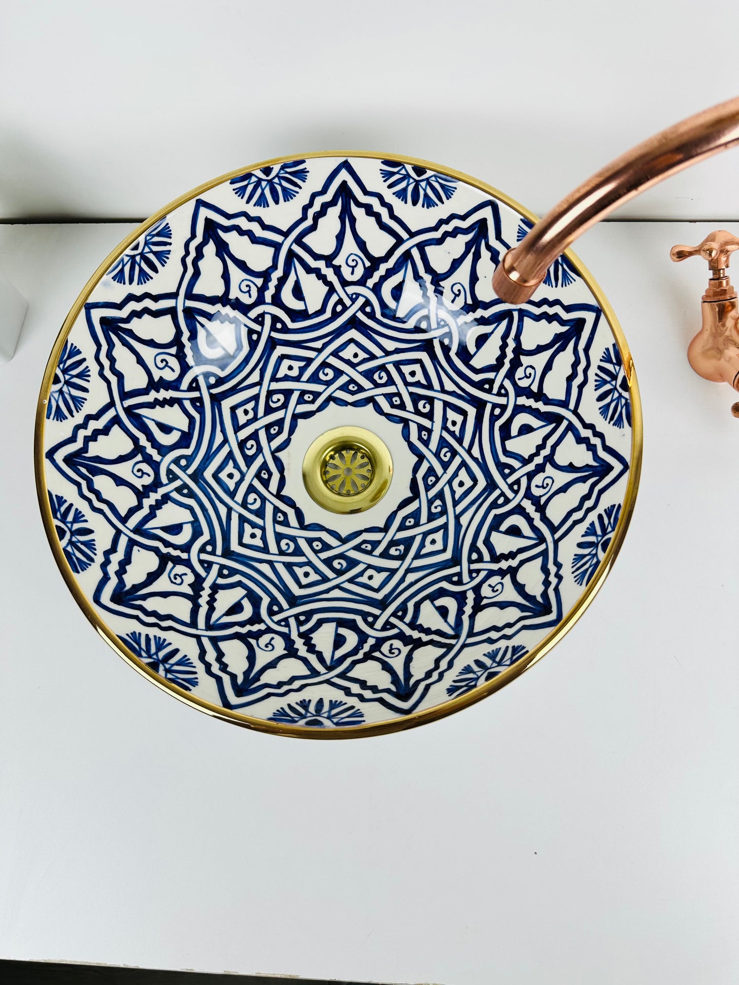 14k rimmed basin for Bathroom - Luxury countertop washbasin blue