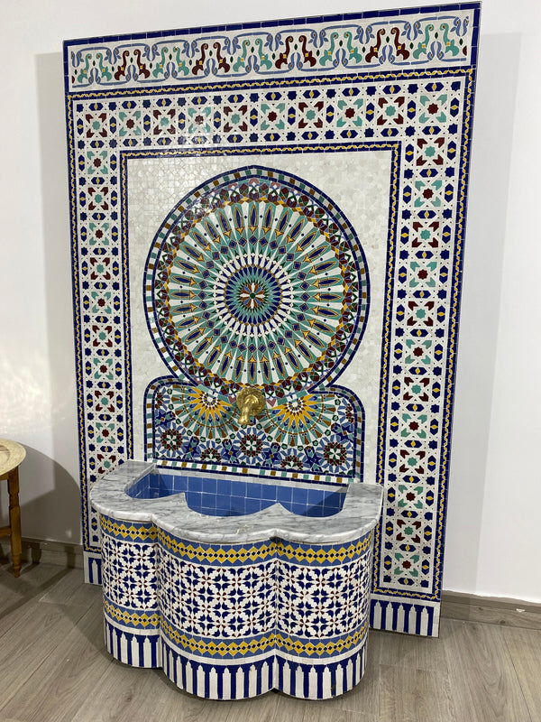 Unique Mosaic Fountain 71"x48" for Outdoor and Indoor Fountain water inside  Moroccan big Mosaic Fountain.