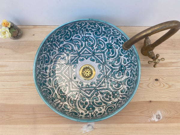 Bathroom vessel sink made from ceramic 100% handmade hand painted, ceramic sink decor built with mid century modern styling
