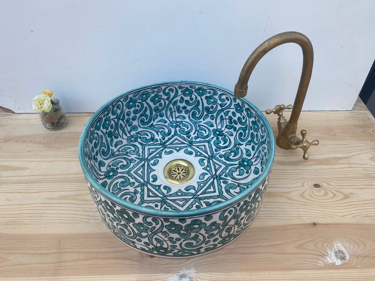 Bathroom vessel sink made from ceramic 100% handmade hand painted, ceramic sink decor built with mid century modern styling