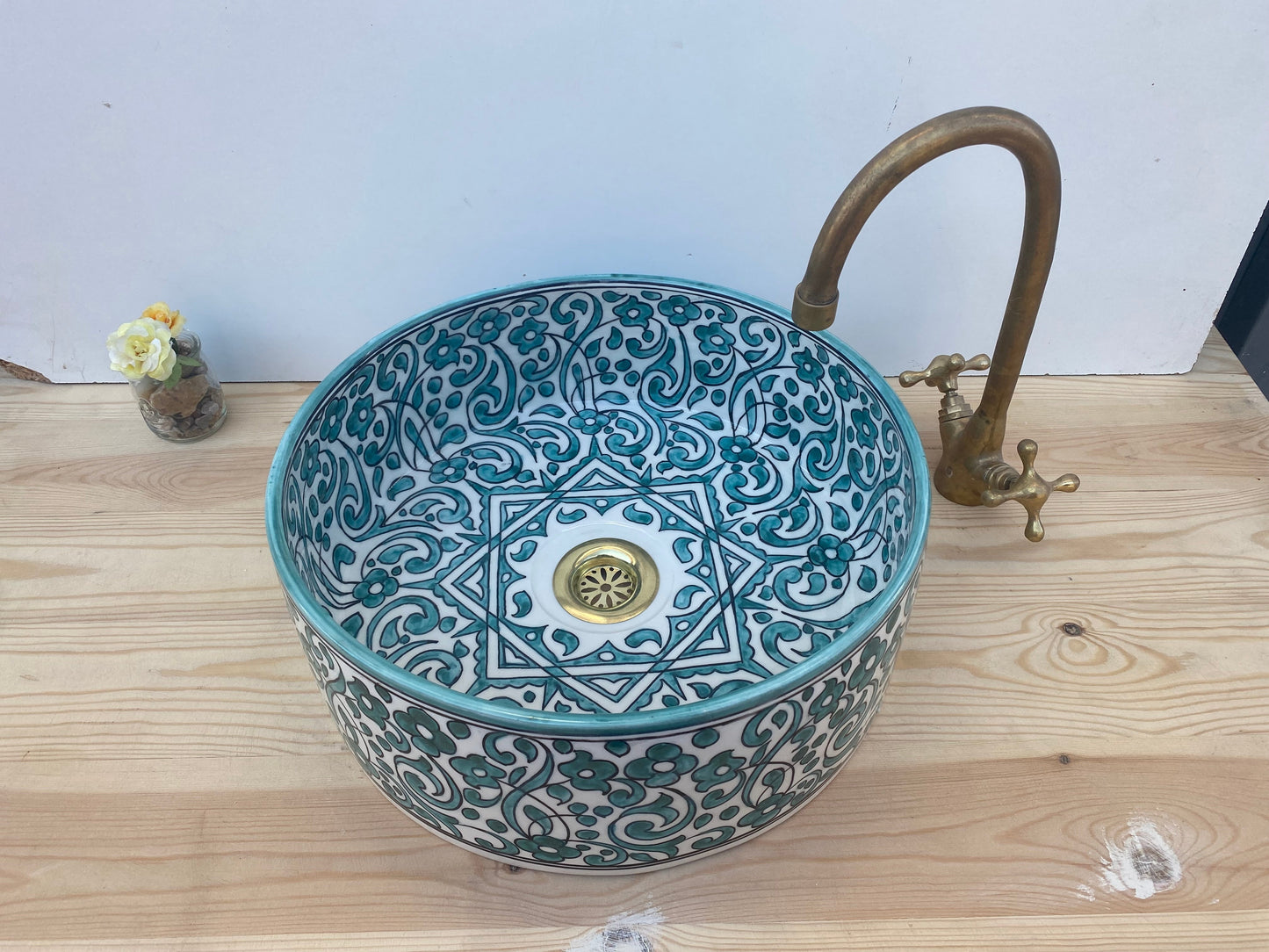 Bathroom vessel sink made from ceramic 100% handmade hand painted, ceramic sink decor built with mid century modern styling