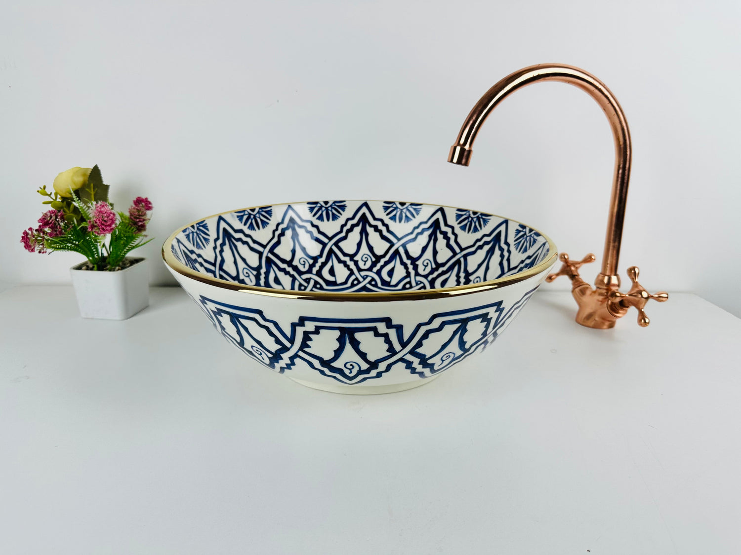 14k rimmed basin for Bathroom - Luxury countertop washbasin blue