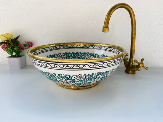 bathroom sink Brushed Solid Brass Rimmed Basin -  Basin with Mid-Century Modern - Artisanal Farmhouse London Basin - bathroom ceramic sink