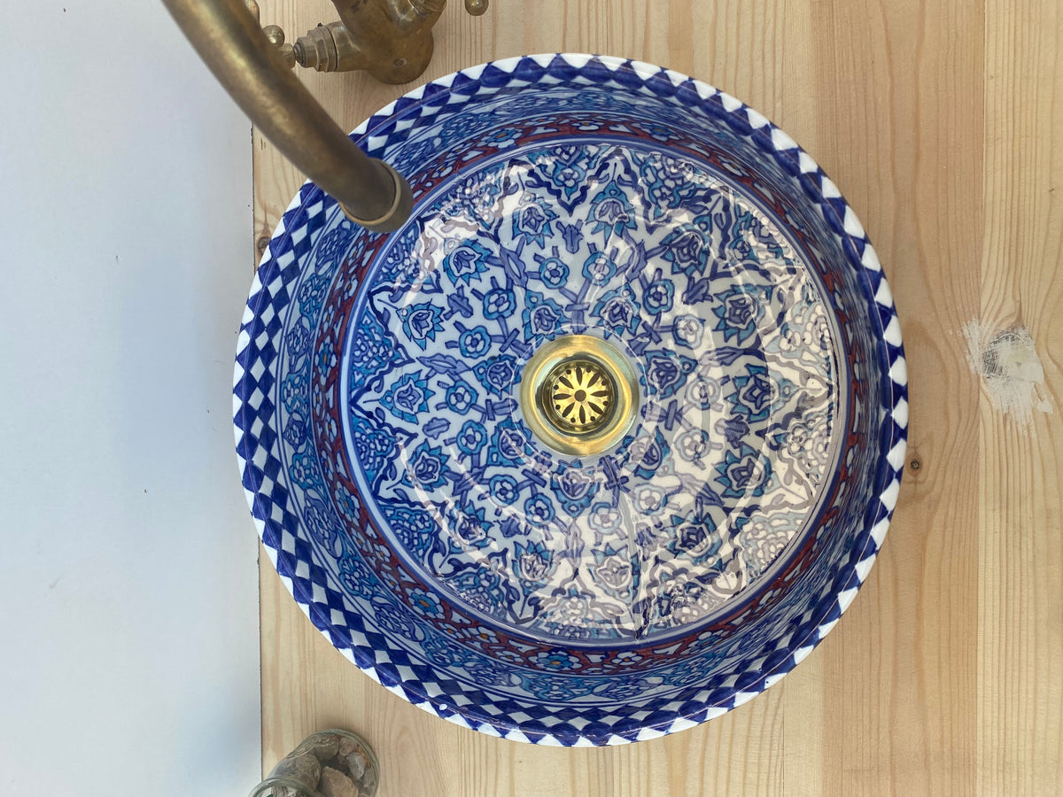 bathroom vessel ceramic sink 100% handmade hand painted, ceramic sink decor mid century remodoling styling