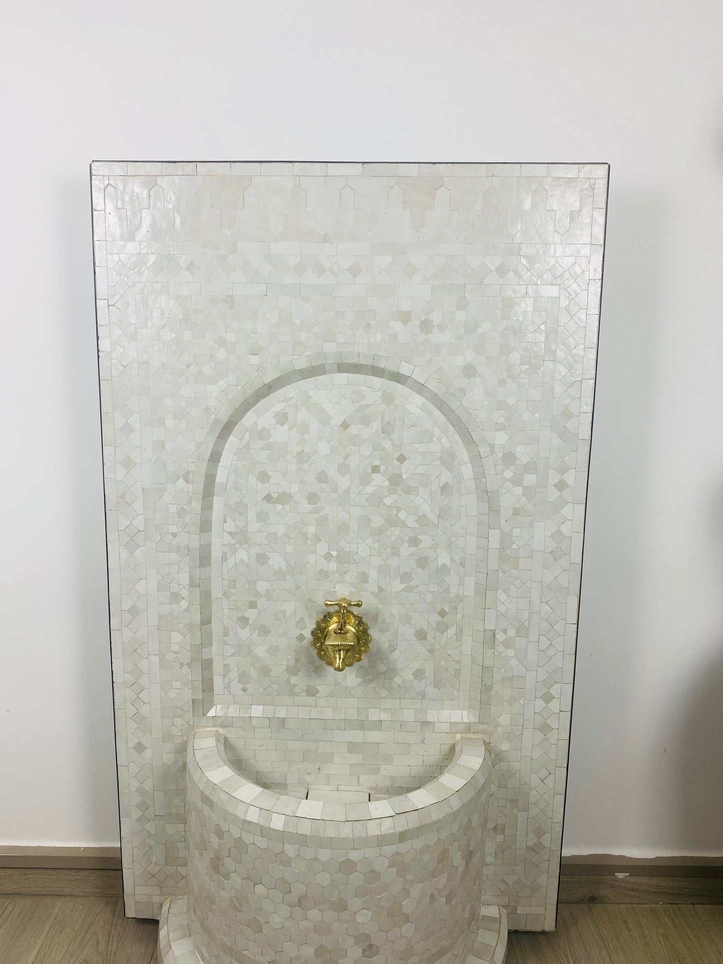 Custom Mosaic Fountain white for Outdoor and Indoor, Mid Century Fountain water inside, Moroccan Mosaic Fountain