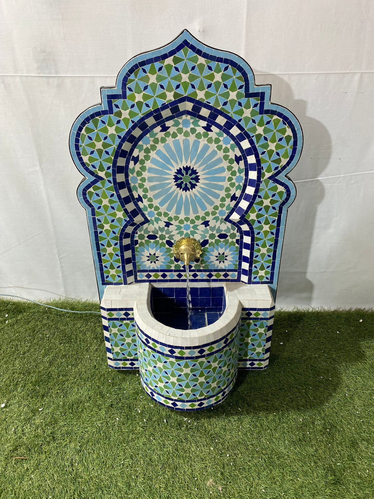 Mosaic Fountain for Outdoor and Indoor, Mid Century Fountain water inside, Garden Moroccan Mosaic Fountain