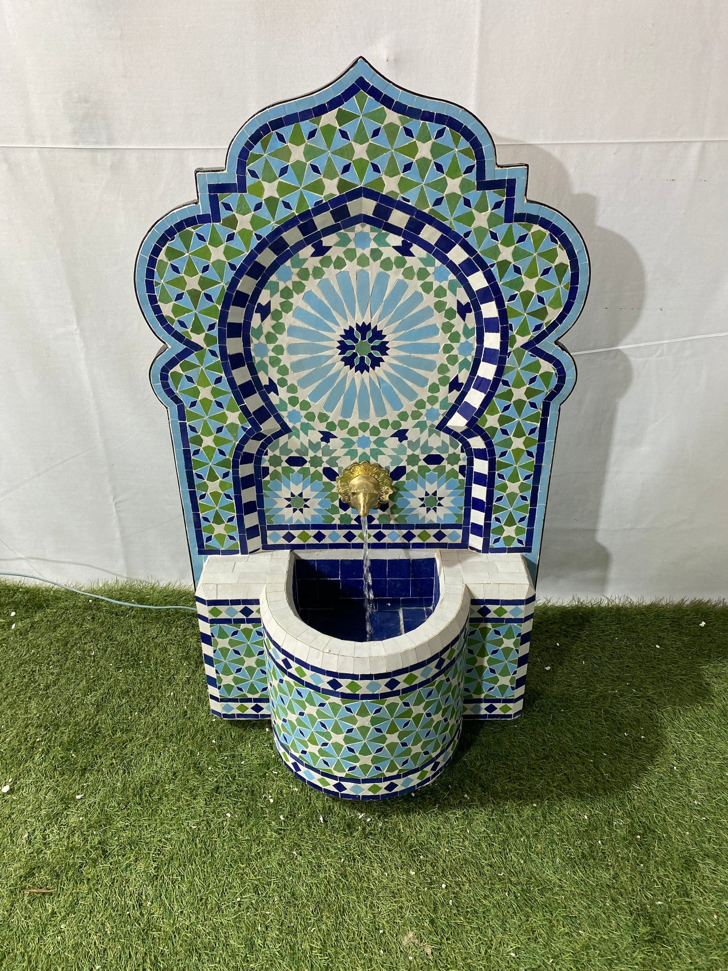Mosaic Fountain for Outdoor and Indoor, Mid Century Fountain water inside, Garden Moroccan Mosaic Fountain