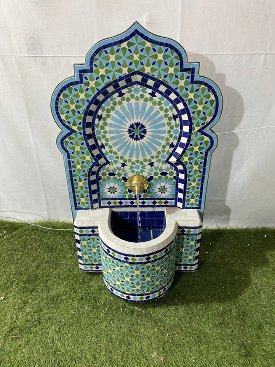 Mosaic Fountain for Outdoor and Indoor, Mid Century Fountain water inside, Garden Moroccan Mosaic Fountain