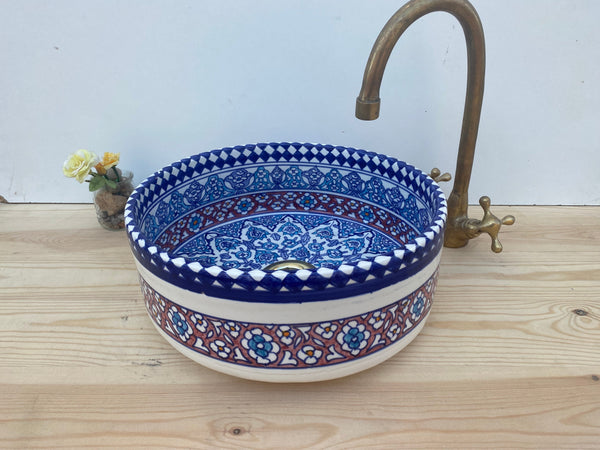 bathroom vessel ceramic sink 100% handmade hand painted, ceramic sink decor mid century remodoling styling