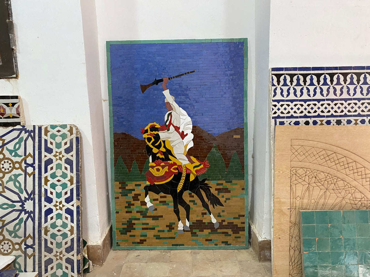 Moroccan mosaic wall hanging with wooden frame