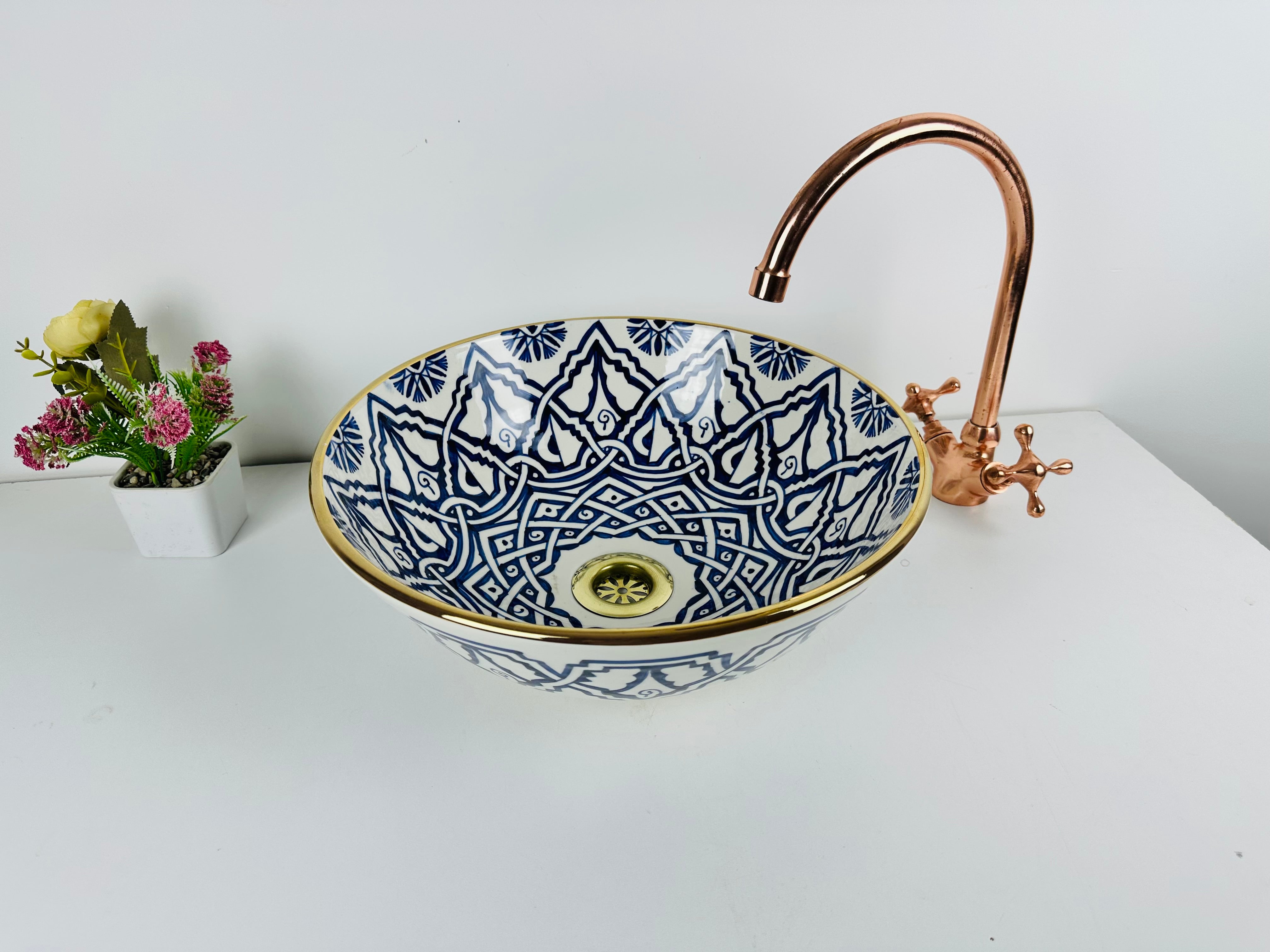 14k rimmed basin for Bathroom - Luxury countertop washbasin blue