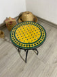 Emerald green and yellow table round made from mosaic for outdoor-indoor 100% handcrafted Moroccan tiles, Mid century Mosaic coffee table .