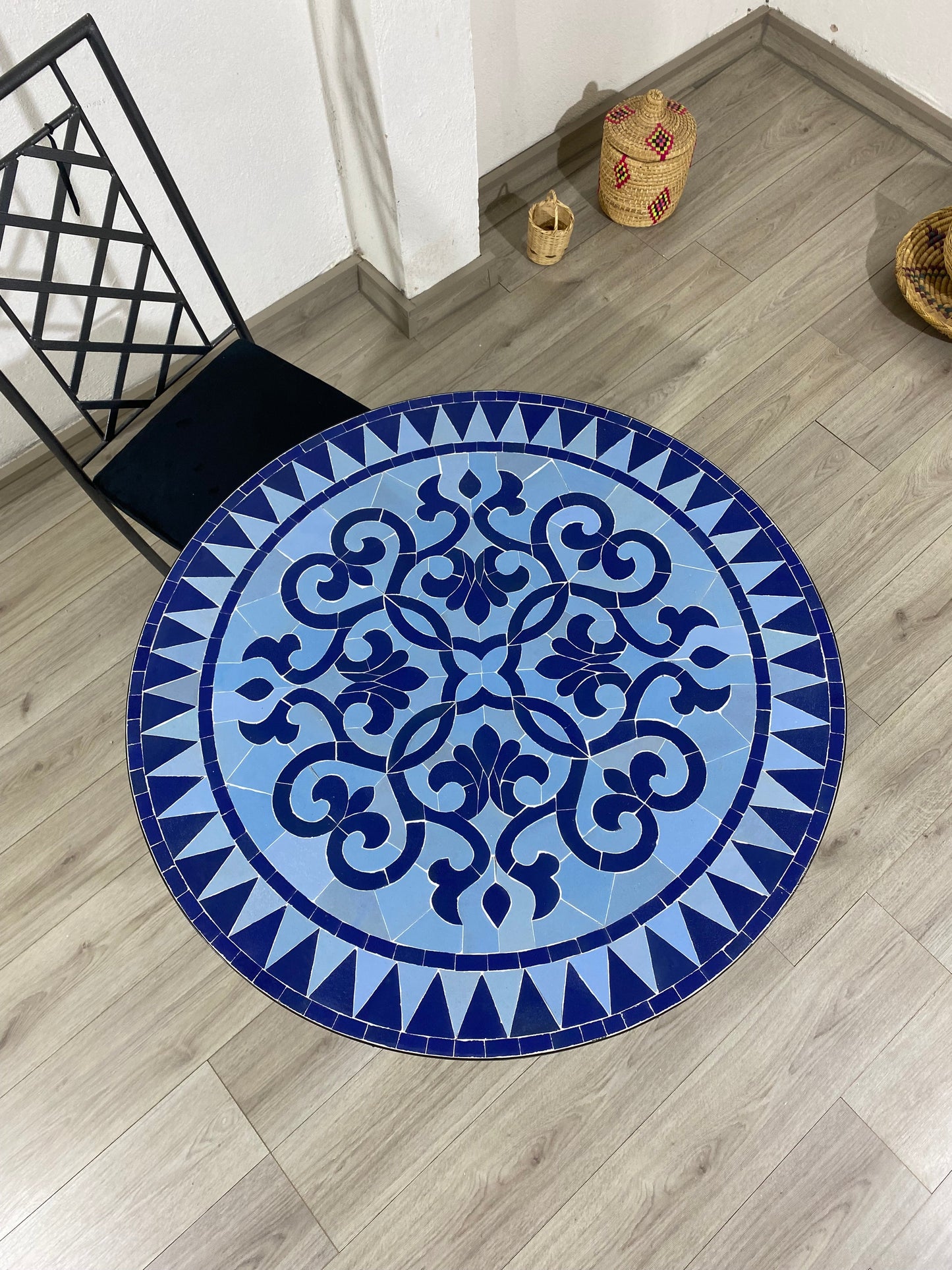 Mosaic table  100% handcrafted tiles for outdoor and indoor Round made in Fez, CUSTOMIZABLE colors and Pattern, Mid century Mosaic crafts