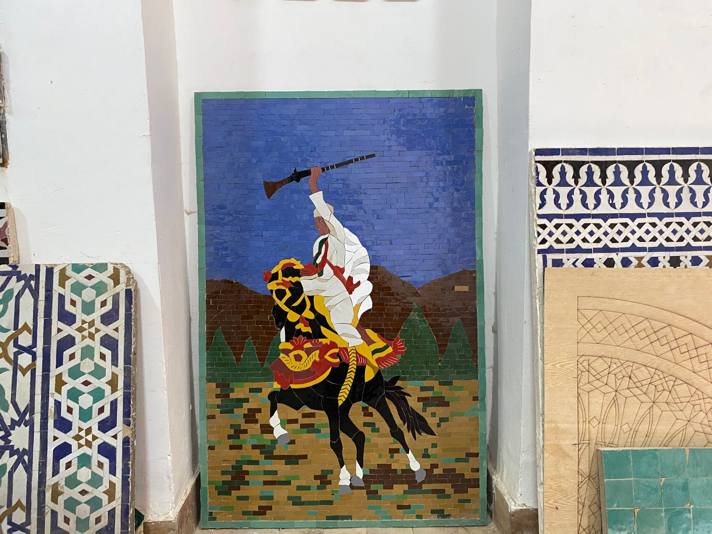 Moroccan mosaic wall hanging with wooden frame