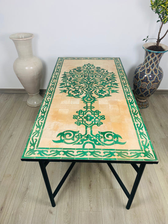 Emerlad Green Dining Mosaic table for outdoor & indoor - tree of life Table made from Moroccan mosaic - family mosaic Table 100% handcrafted